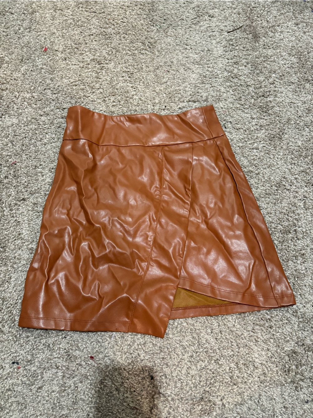 SHEIN Tan Faux Leather Asymmetrical Pencil Skirt